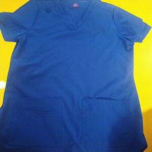 Vibrant Blue Women's Short Sleeve Top Natural Uniforms Scrub Top